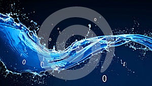 Binary Code Flowing in a Digital Stream of Water