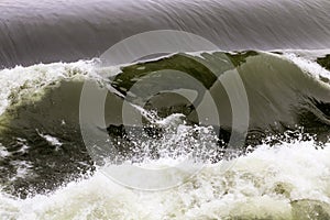 Powerful wave hydro electric power dam on river Seine, france