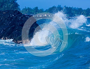 Powerful waves break at Lumahai Beach, Kauai