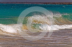 Powerful waves crashing on the beach