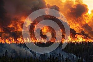 Intense Forest Wildfire Under Dramatic Sky photo