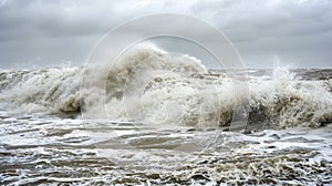 Powerful winds whip up the waves as the storm surge makes its way towards the shore threatening to engulf everything in