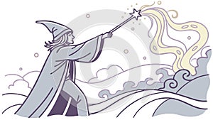 Powerful Wizard Casting Spell with Swirling Magic Vector Art, vector design Generative AI