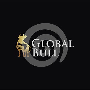 Powerfull bull cow logo icon vector with earth mark on body photo