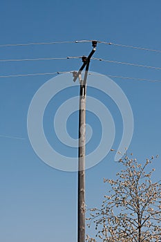 powerline on blue sky