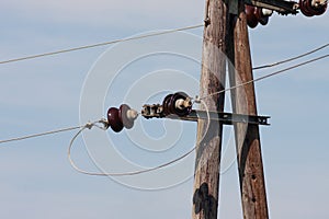 Powerline on blue sky