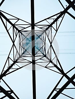 Powerline tower from below