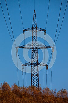 powerline, tower for transmission of current through wires.