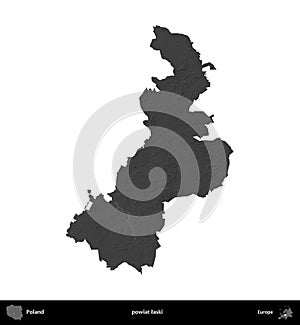 powiat laski, Poland, isolated on white. Grayscale