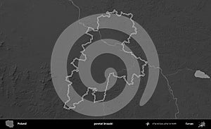 powiat brzeski outlined, Poland. Grayscale