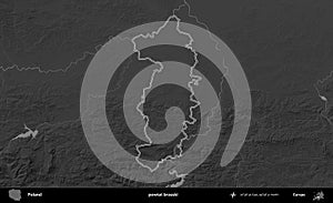 powiat brzeski outlined, Poland. Grayscale