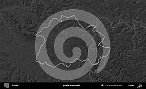powiat brzozowski outlined, Poland. Grayscale