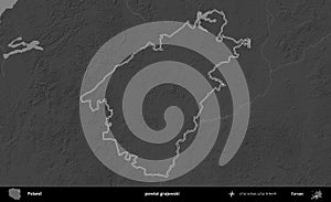 powiat grajewski outlined, Poland. Grayscale