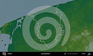 powiat gryficki outlined, Poland. Physical