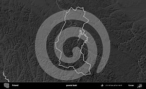 powiat leski outlined, Poland. Grayscale