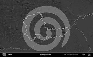 powiat proszowicki outlined, Poland. Grayscale