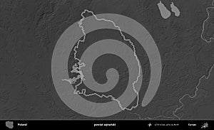 powiat sejnenski outlined, Poland. Grayscale