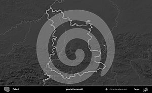 powiat tarnowski outlined, Poland. Grayscale