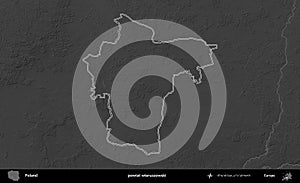 powiat wieruszowski outlined, Poland. Grayscale
