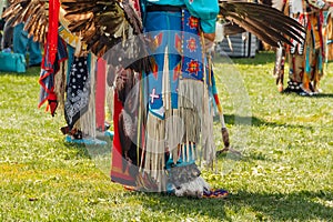 Powwow. Native Americans dressed in full Regalia. Close-up details of Regalia