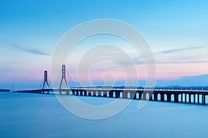 Poyang lake cable-stayed bridge in sunset