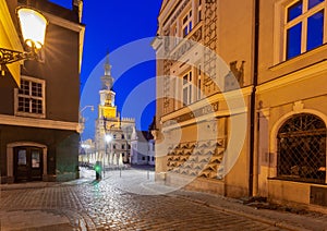 Poznan. Old Town Square with famous medieval houses at sunrise.