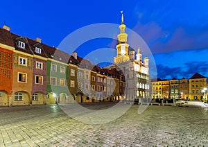 Poznan. Old Town Square with famous medieval houses at sunrise.