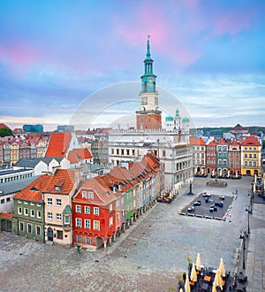 Poznan, Poland. Aerial view of Market Rynek square