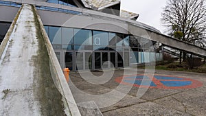 Poznan,Poland - 19 March 2023: old arena hall, closed for renovation, building structure from the prl