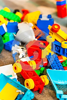 POZNAN, POLAND - May 30, 2020: Mix of Lego Duplo blocks on a floor