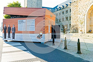 Poznan, POLAND - September 06, 2016: Encryption Container - temporary pavilion which looks like Enigma machine