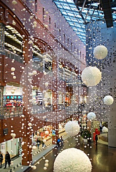 Poznan / Poland - snow flakes - christmas decoration in a shopping center Old Brewery.