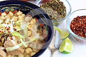 Pozole Mexican Pork and Hominy Corn soup photo
