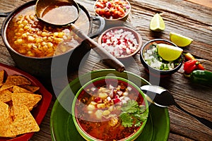 Pozole with mote big corn stew from Mexico