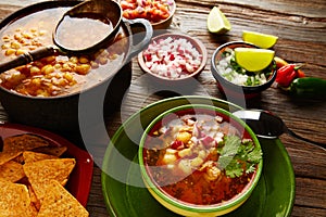 Pozole with mote big corn stew from Mexico photo