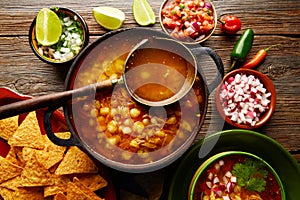 Pozole with mote big corn stew from Mexico photo