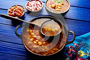 Pozole with mote big corn stew from Mexico photo