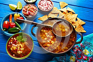 Pozole with mote big corn stew from Mexico photo