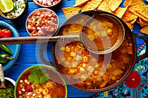 Pozole with mote big corn stew from Mexico photo