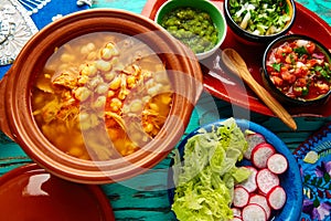 Pozole with mote big corn stew from Mexico photo