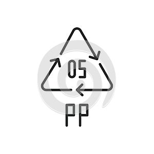 PP 05 recycling code symbol. Plastic recycling vector polypropylene sign. Line design. Editable stroke