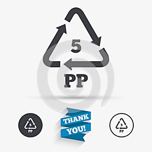 PP 5 icon. Polypropylene thermoplastic polymer.