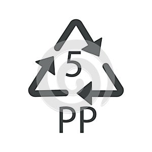 PP 5 plastic recycling symbol, polypropylene sign, isolated icon