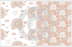 Baby Shower Seamless Vector Patterns with Sweet Baby Elephant.