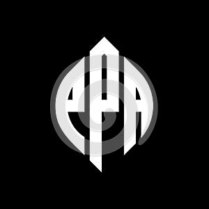 PPA circle letter logo design with circle and ellipse shape. PPA ellipse letters with typographic style. The three initials form a photo
