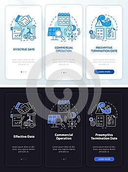 PPA contract timeline night and day mode onboarding mobile app screen photo