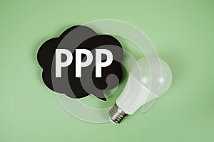 PPA (Power Purchase Agreement) text with light bulb on green background