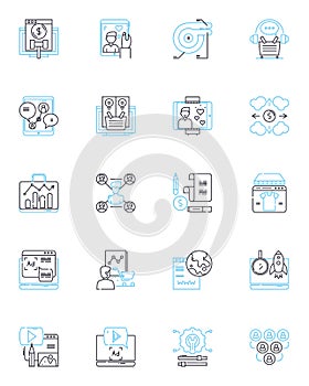 PPC agency linear icons set. Advertising, Analytics, Bid, Click-through-Rate, Conversion, Cost-Per-Click, Dataset line