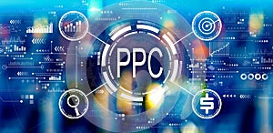 PPC - Pay per click concept with big city lights