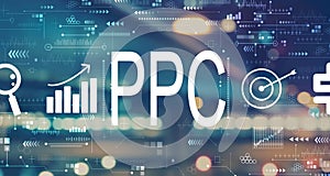 PPC - Pay per click concept with blurred city lights